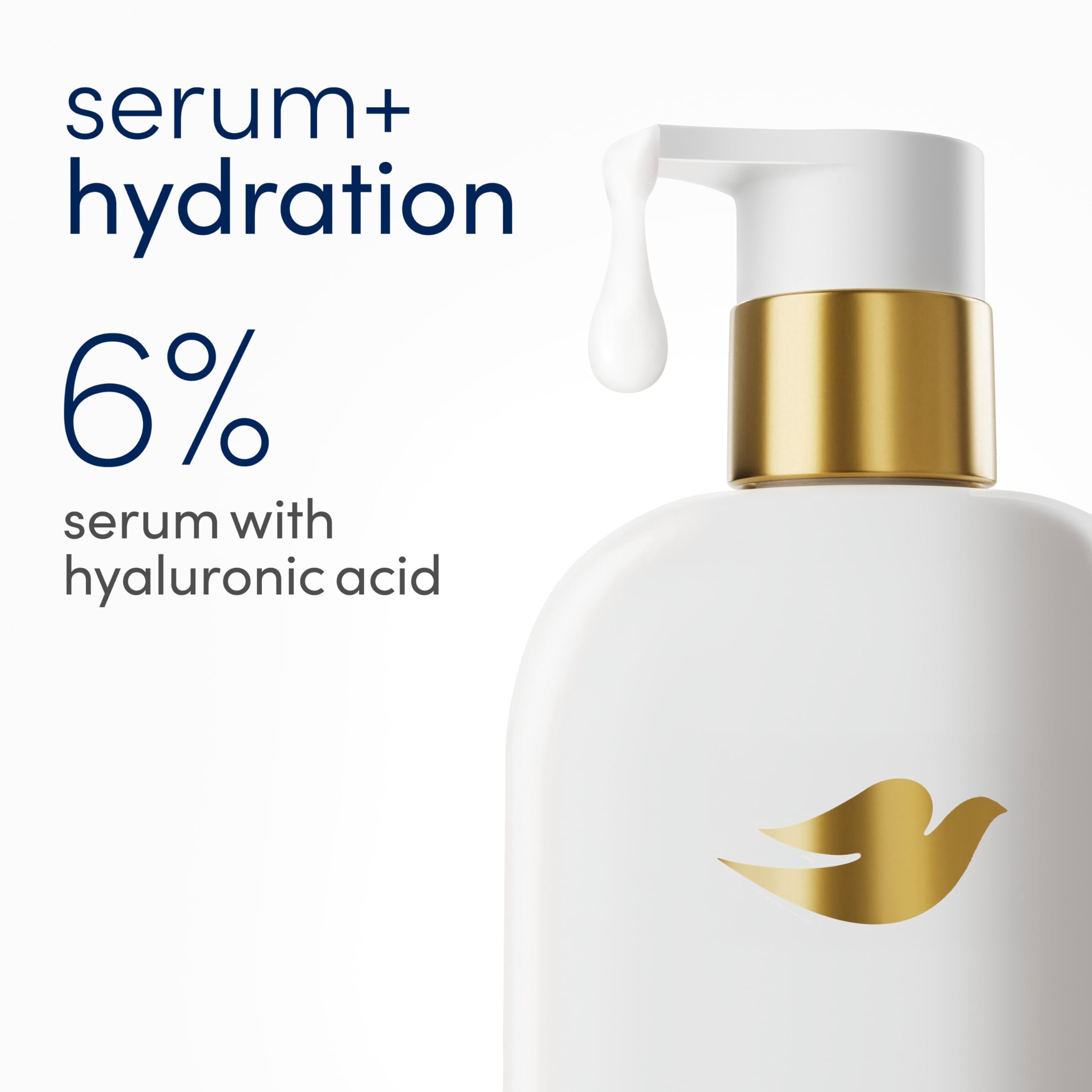 Dove ingredient badge reading 6% serum conveying intense moisturization