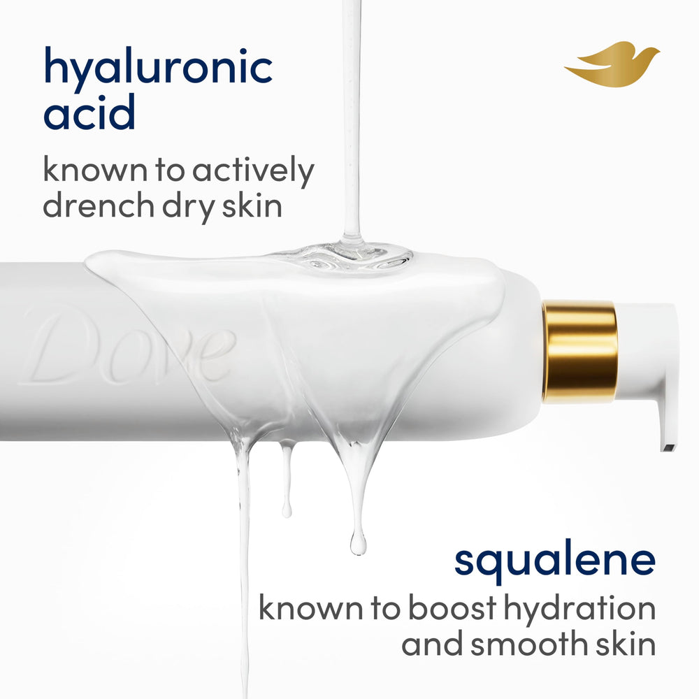 Dove label close-up showing product details and dermatologist collaboration