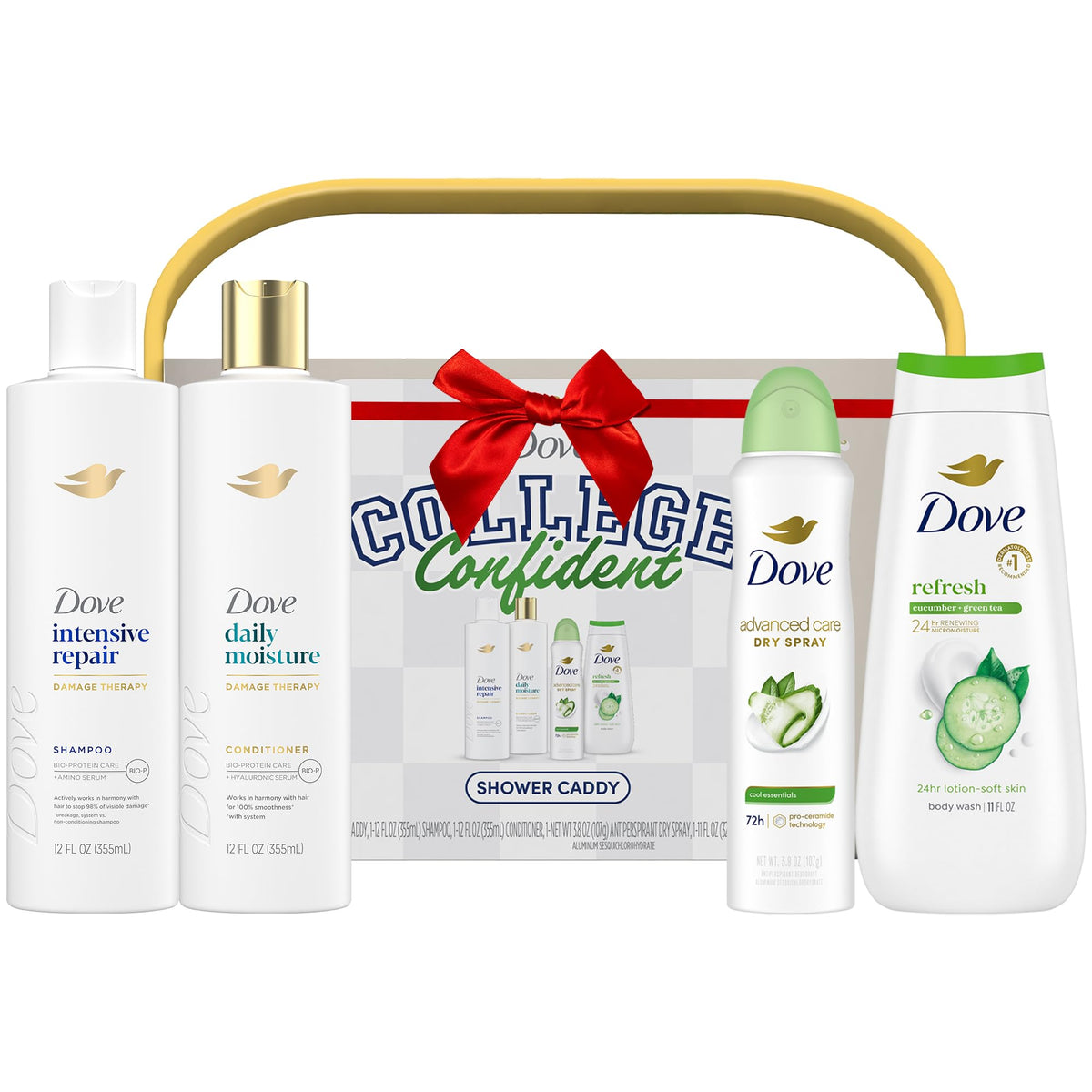 Dove shower caddy gift set in a box for college dorm routines
