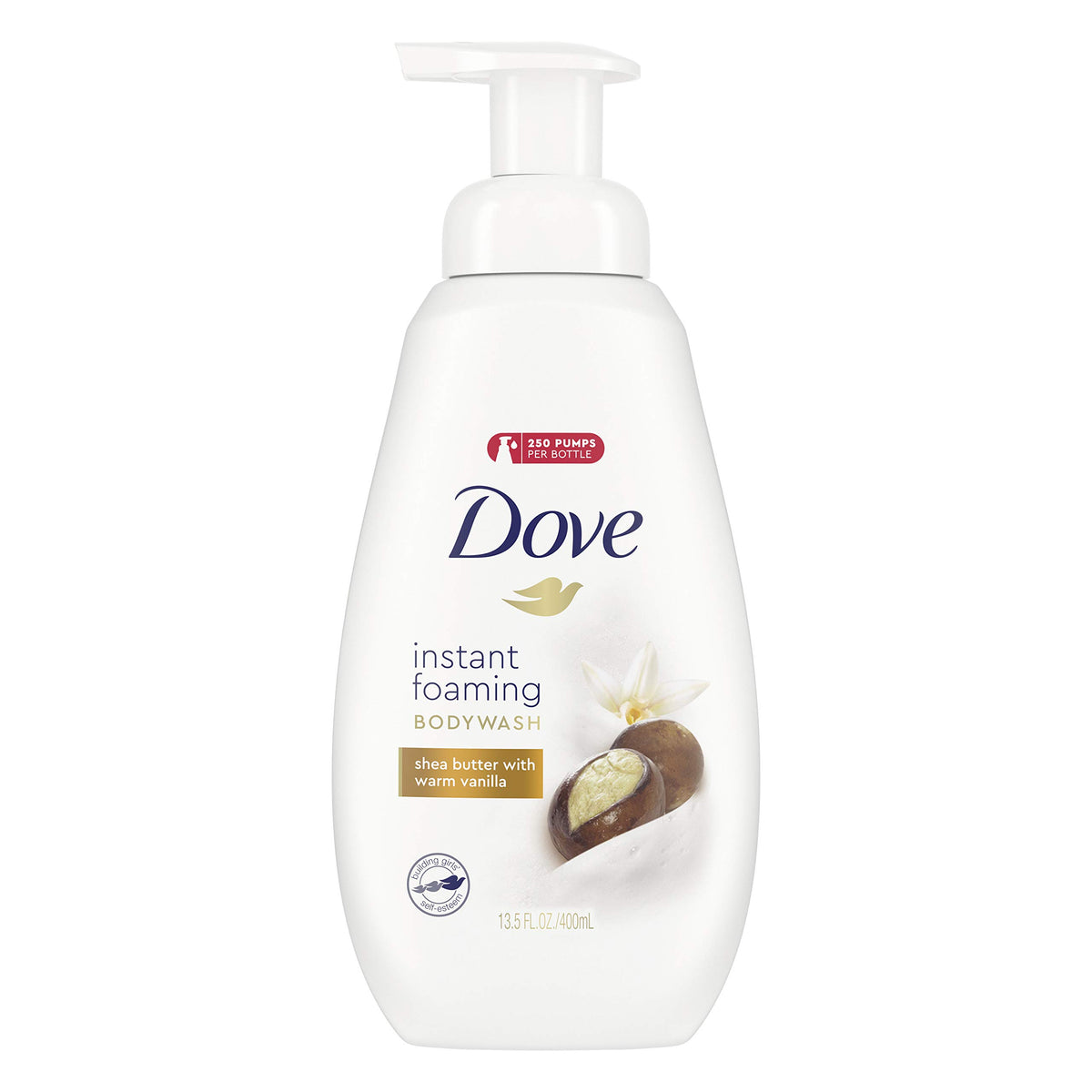 Dove Shower Foam Shea Butter with Warm Vanilla bottle—airy foam for a refreshing cleanse.
