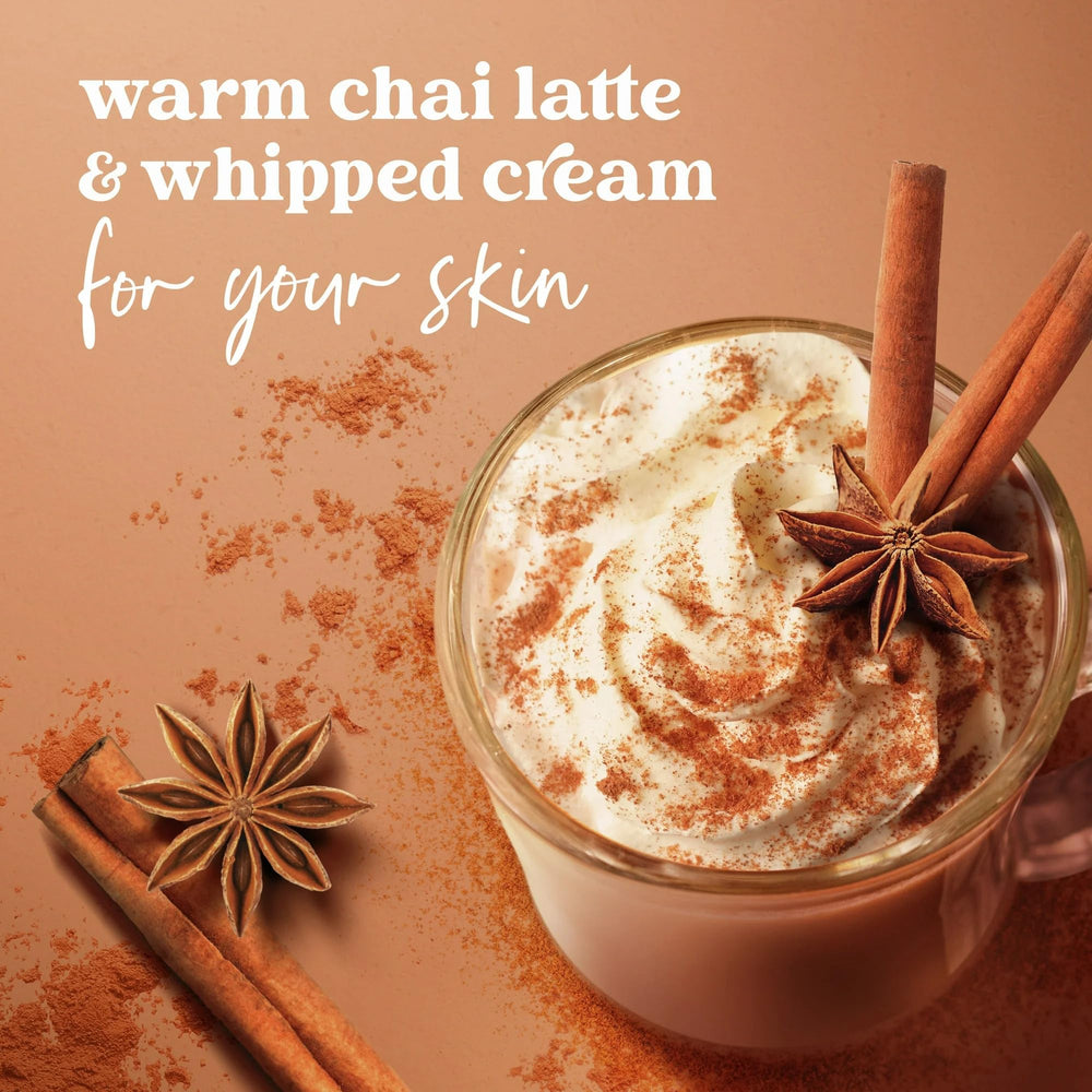Dove Spiced Chai Latte aroma-wisp release hints warm spice mood enhancing shower ambiance.