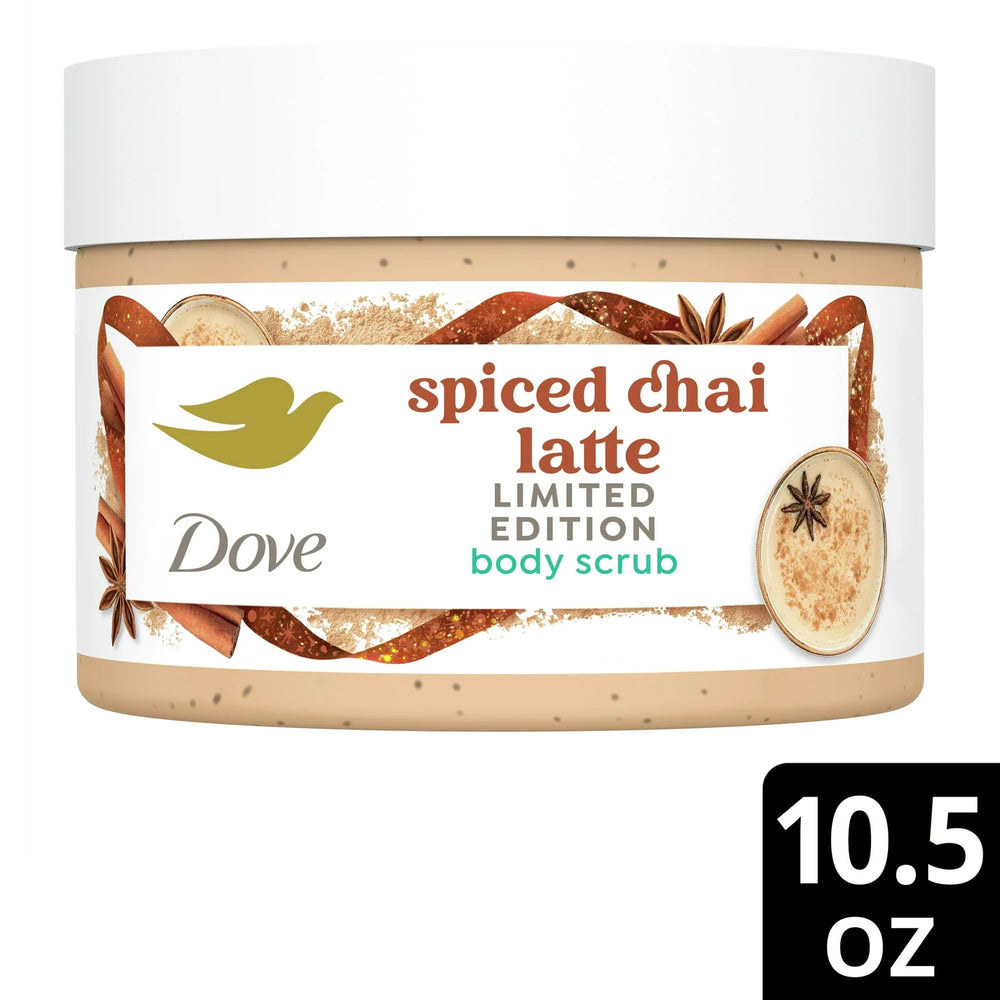 Dove Spiced Chai Latte shower-routine scene suggests a cozy, spa-like daily ritual.