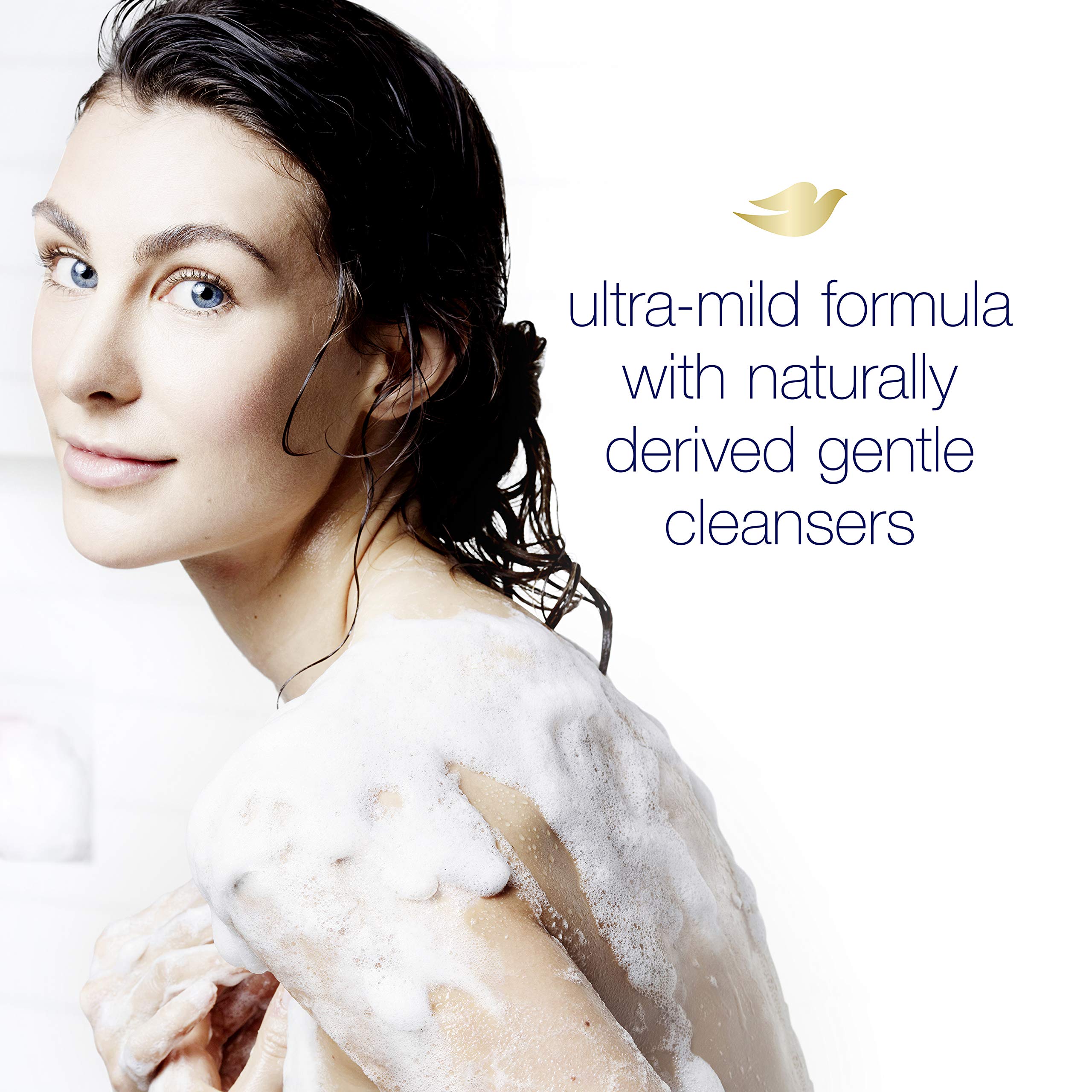 Dove hypoallergenic badge highlights safer cleansing for sensitive skin.
