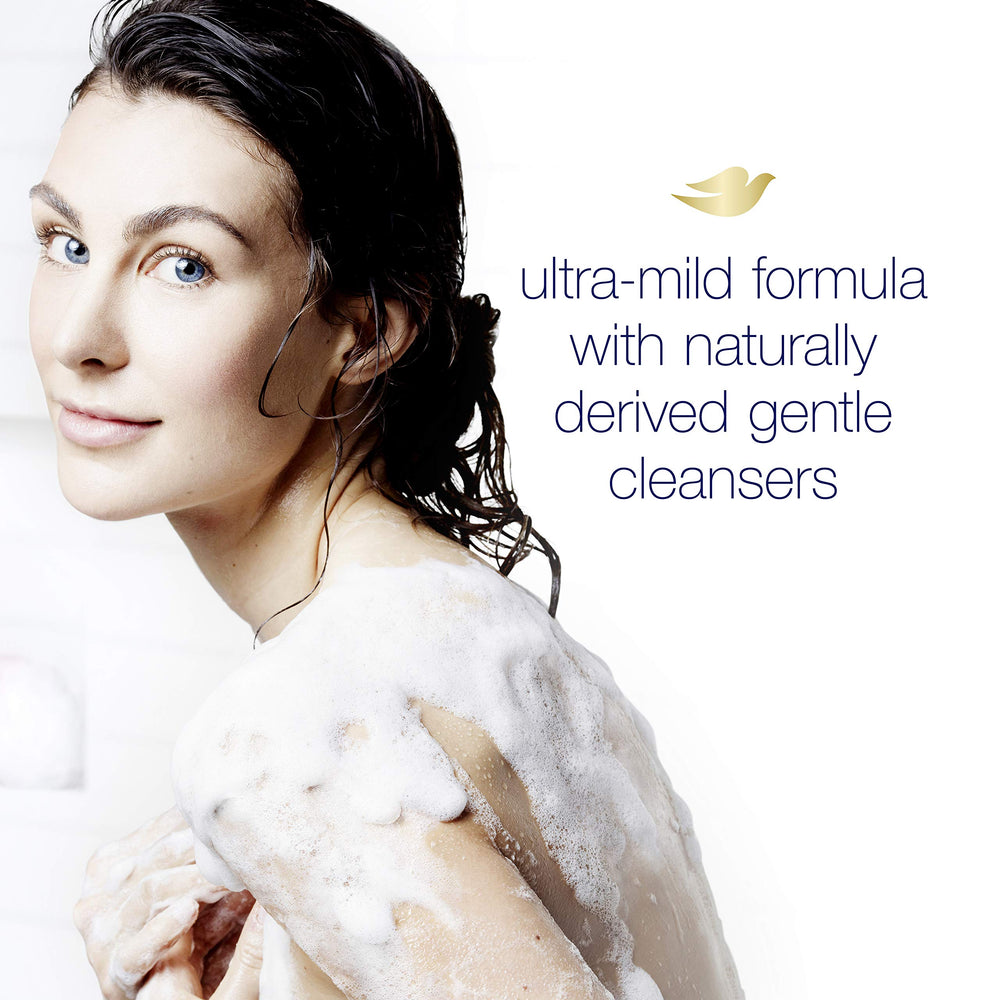 Dove hypoallergenic badge highlights safer cleansing for sensitive skin.