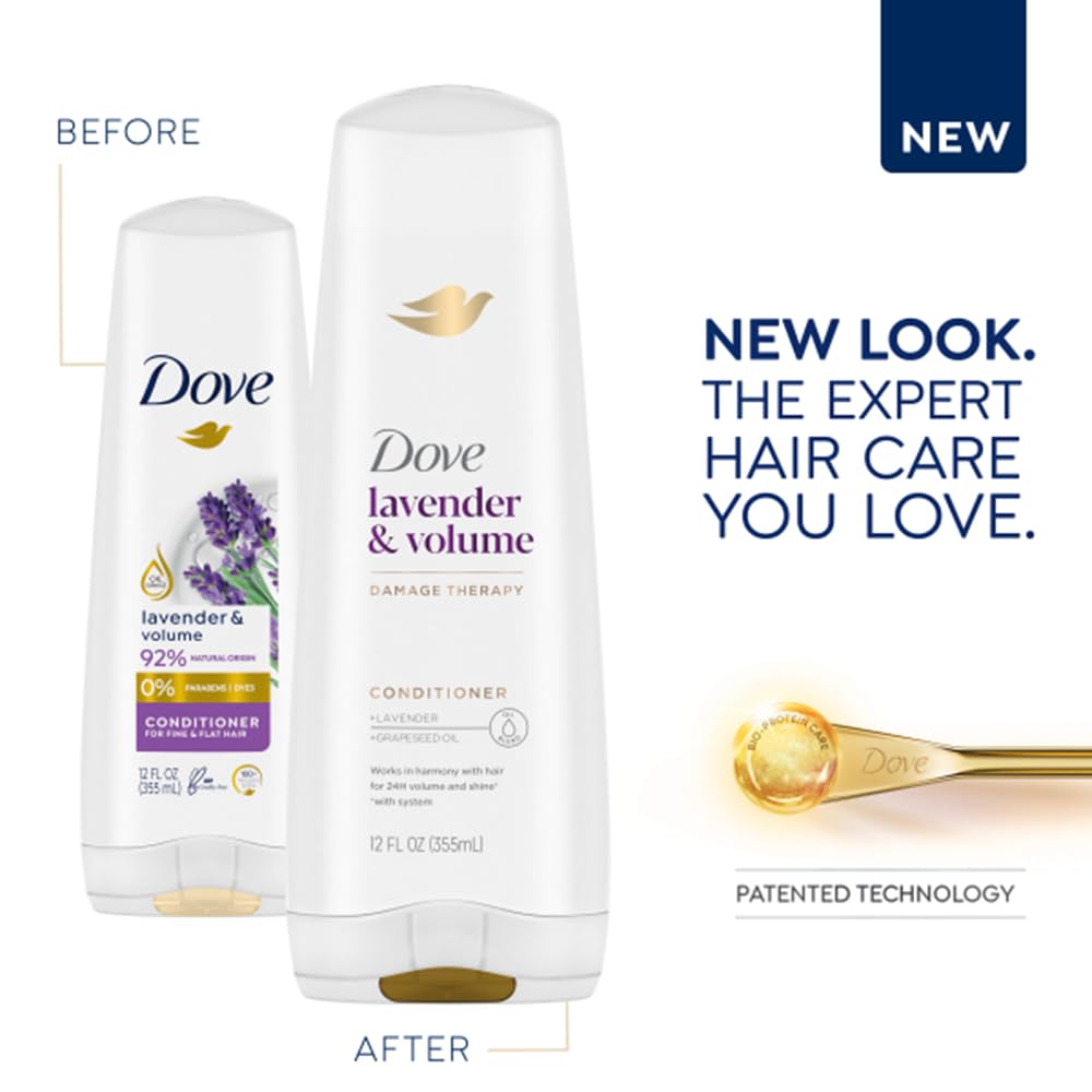 Dove Thickening Conditioner ingredients lavender rosemary close-up suggests nourishing fullness.