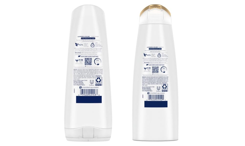 Dove Thickening Shampoo pour captures creamy lathering action for gentle cleansing.