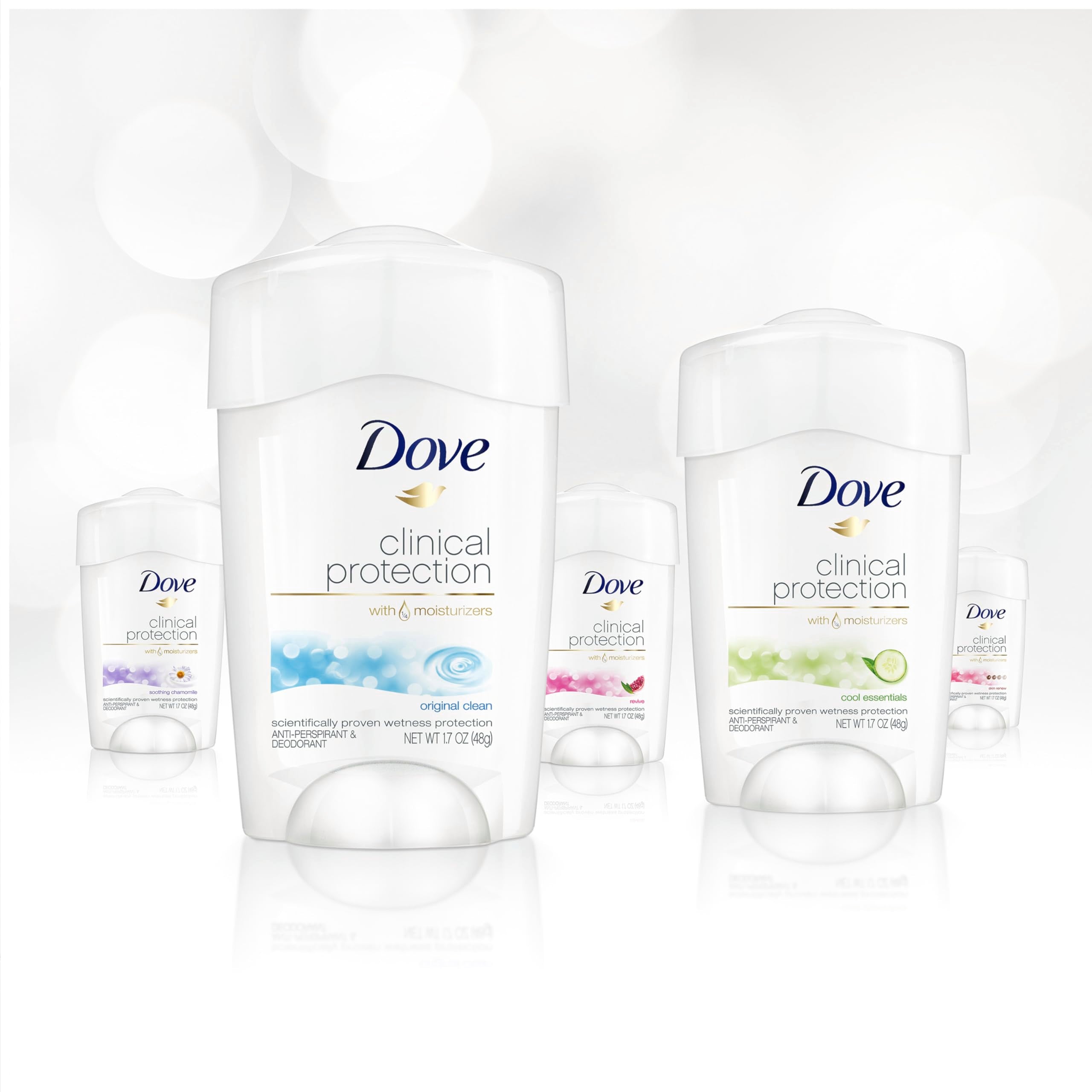 Dove travel-friendly deodorant sticks in compact package for on-the-go use.