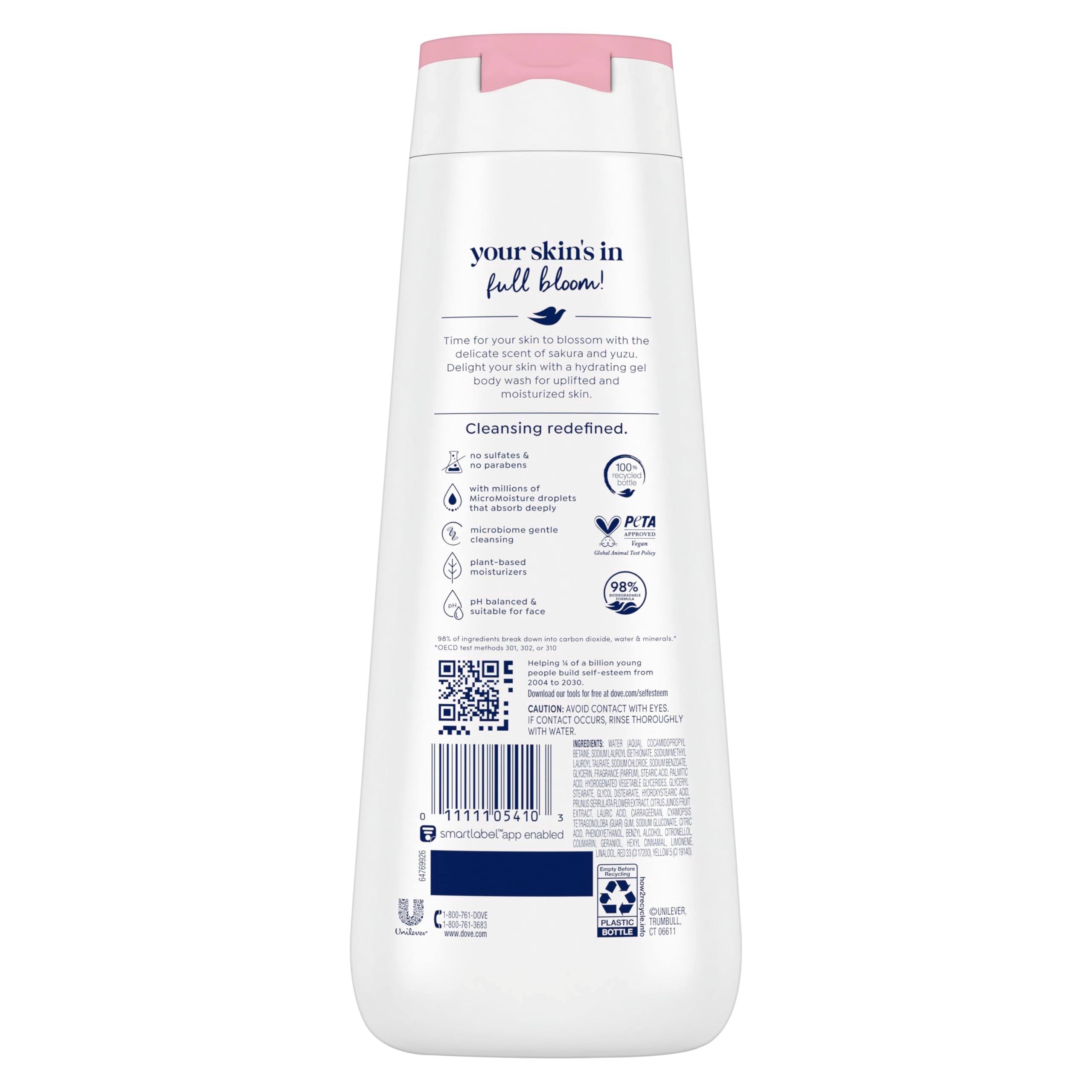 Dove Uplifting Sakura Blossom & Yuzu bubbles shower captures rich hydration during daily wash.