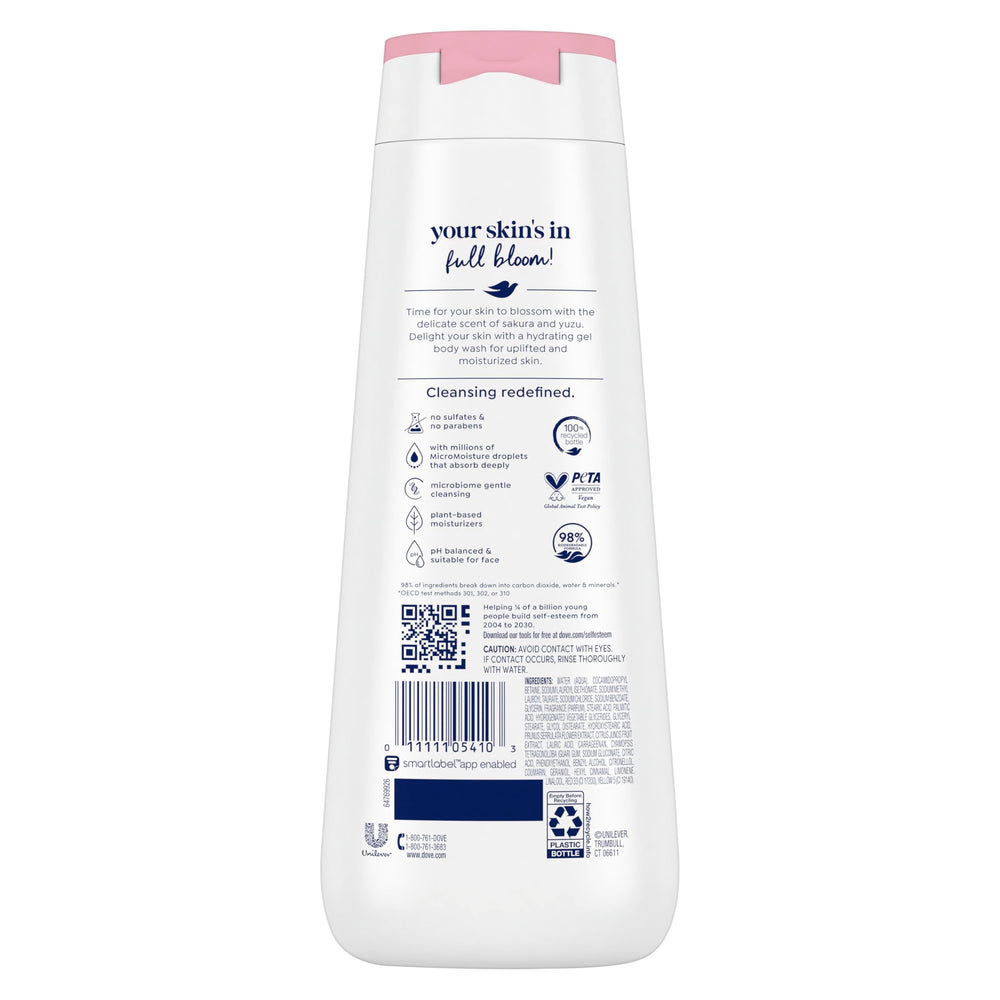 Dove Uplifting Sakura Blossom & Yuzu bubbles shower captures rich hydration during daily wash.