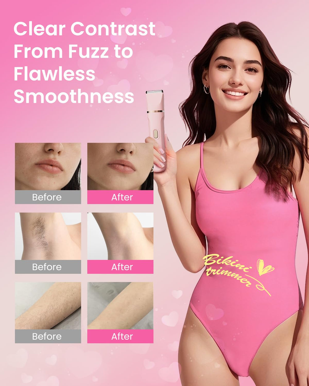 Dovety bikini trimmer with R-angle design reduces nicks during use.