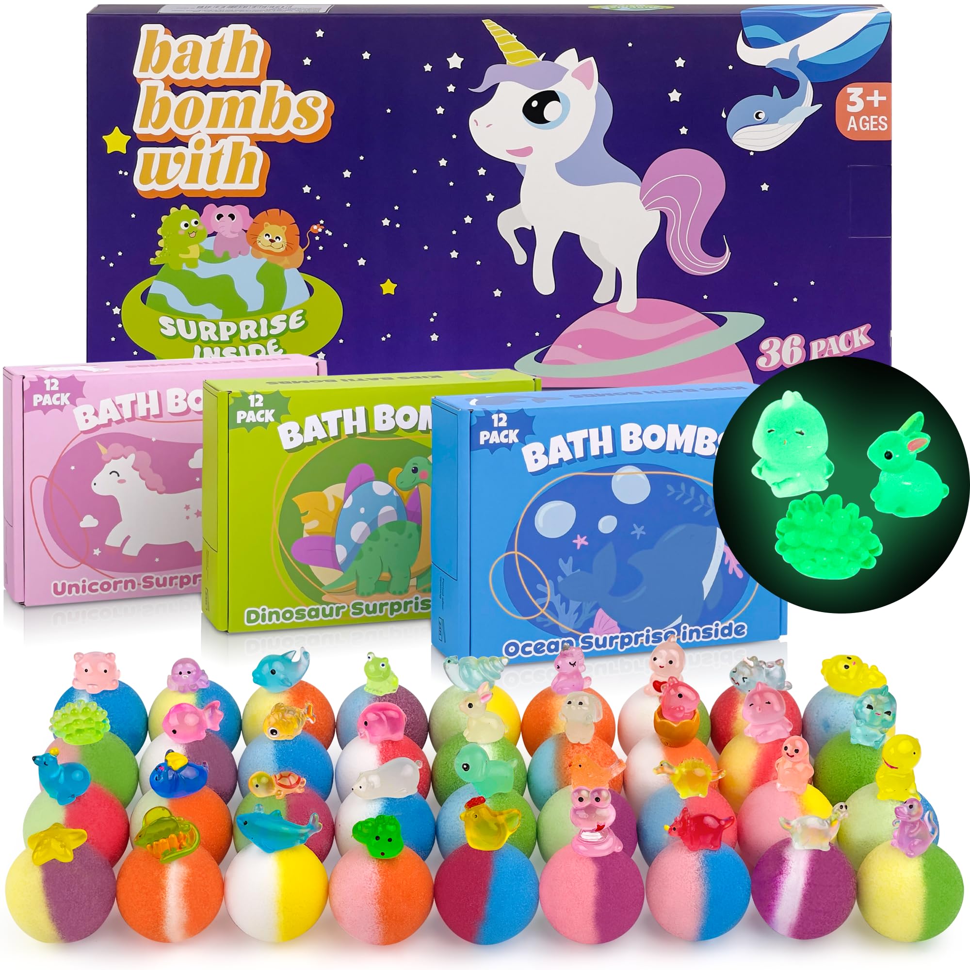 DOVIPE bath bombs with toy inside reveal a glow toy, turning bath time into playful surprise.