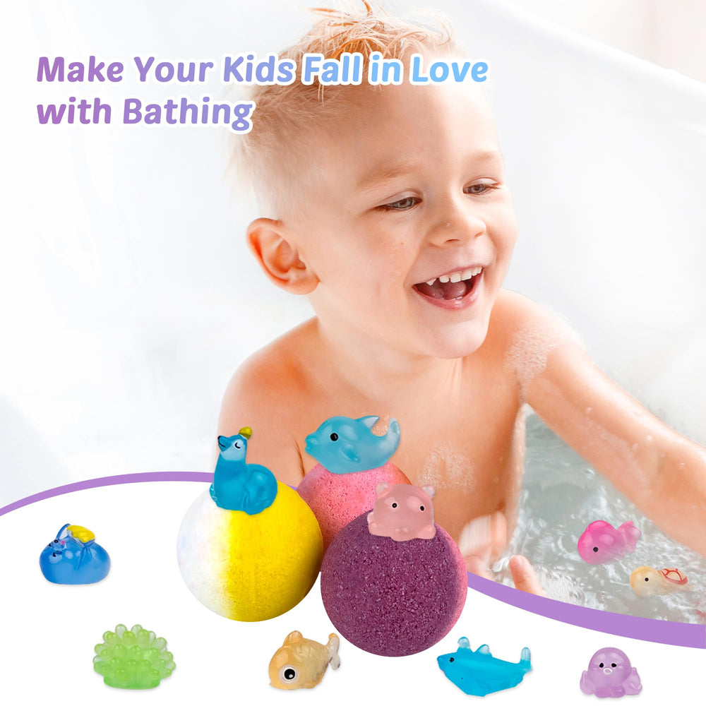 DOVIPE eight scents bath bombs with eucalyptus, rose, peach, and more for kids.