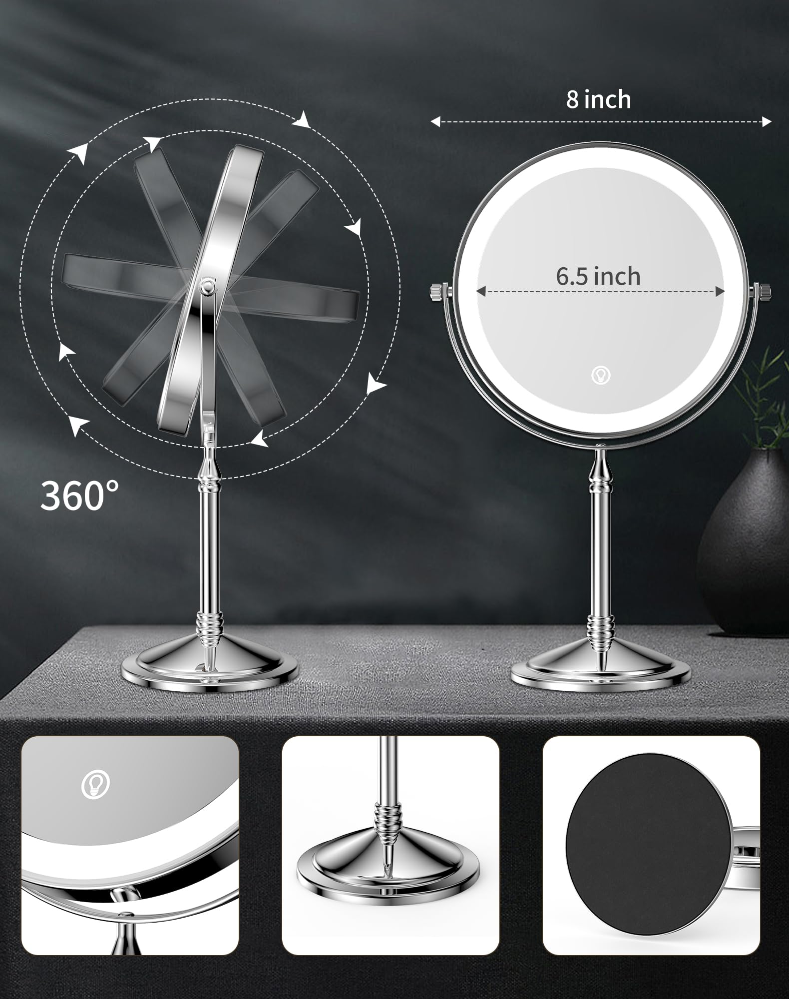 DOWRY 20x magnification dual-side mirror provides distortion-free detail for grooming