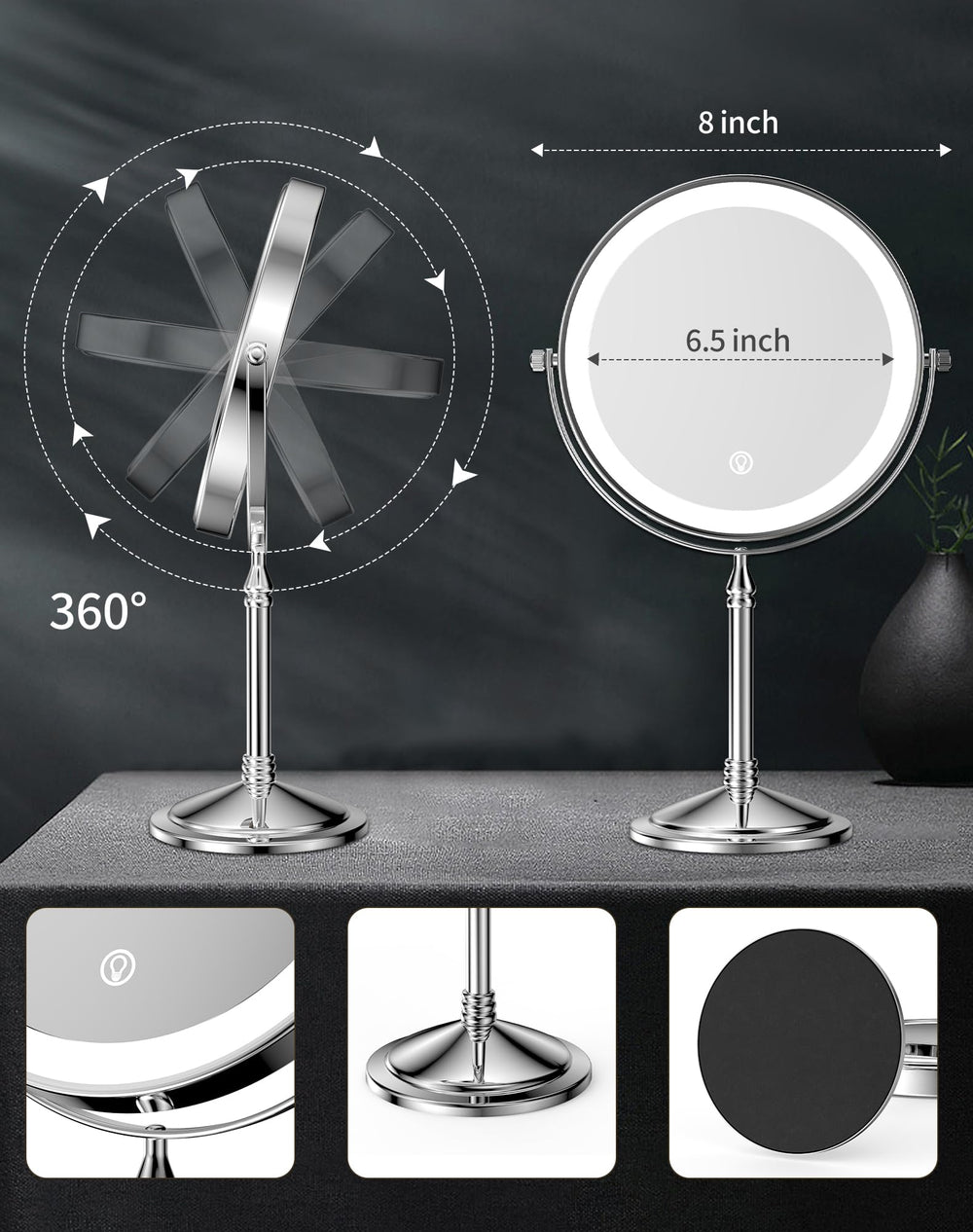 DOWRY 20x magnification dual-side mirror provides distortion-free detail for grooming