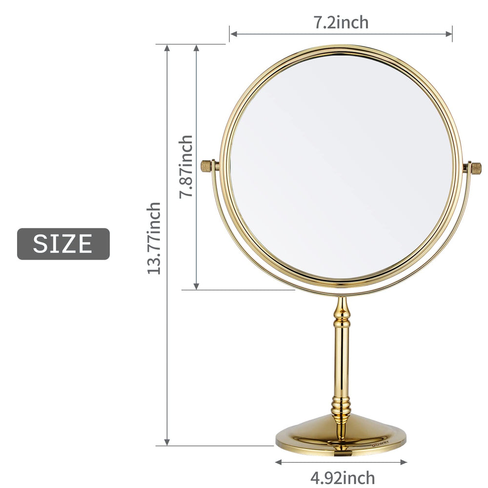 DOWRY two-sided swivel gold mirror for quick closeups and checks