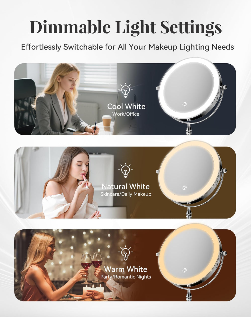 DOWRY 4000mAh rechargeable battery mirror for eight hours of cordless use