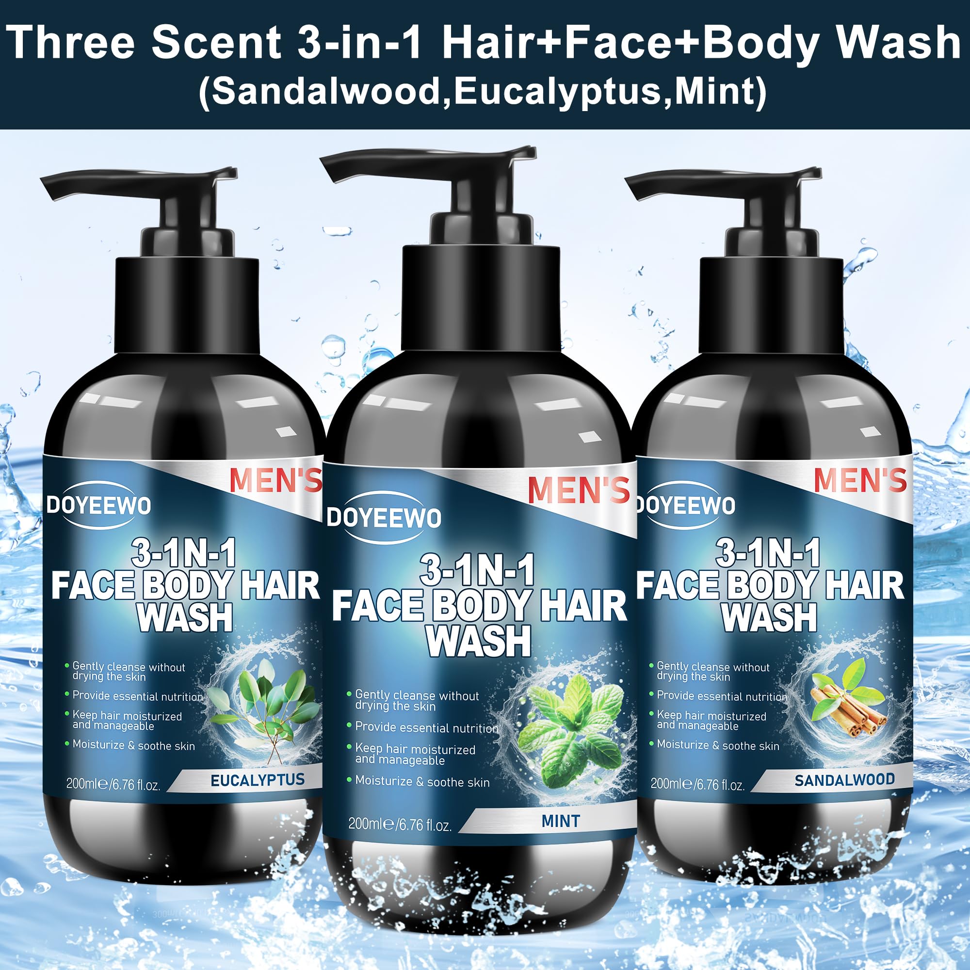 DOYEEWO eucalyptus-scent body wash bottle highlighting refreshing cleanse after workouts.