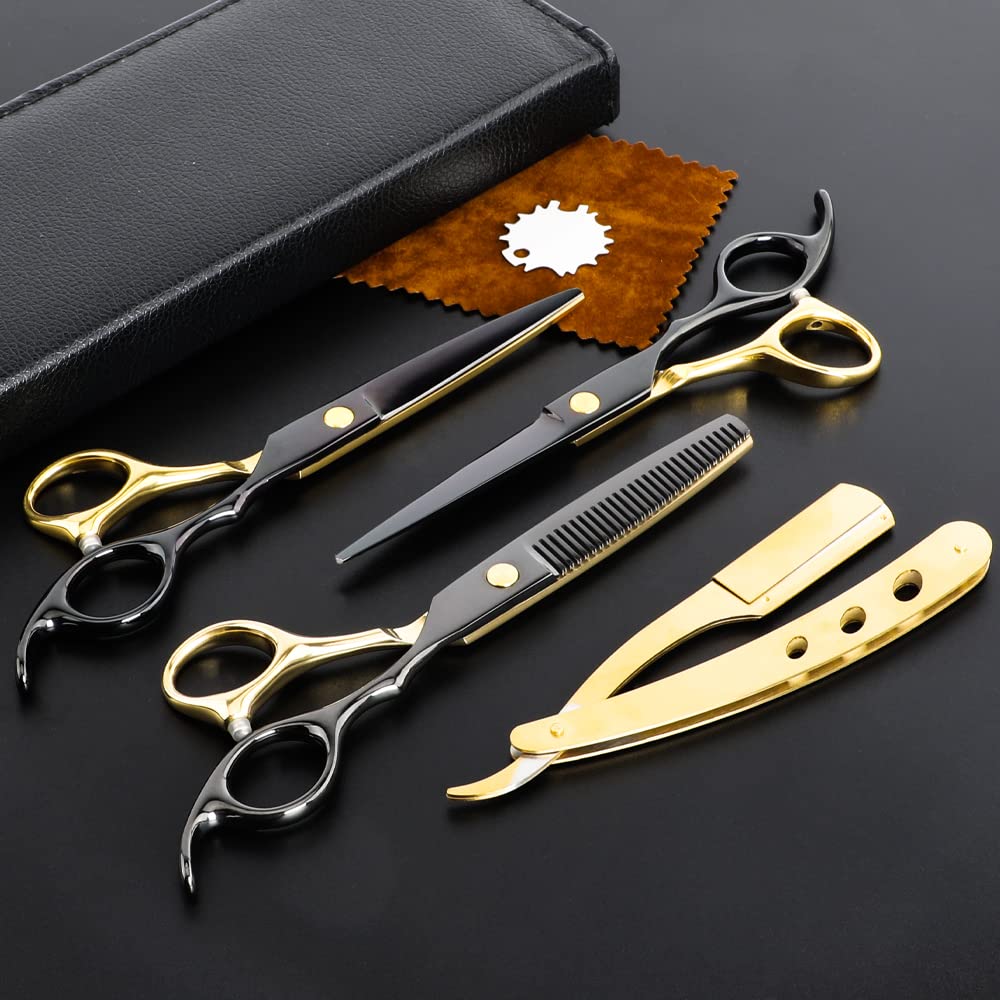 Dozmux black gold hairdressing scissors blade close-up for precise clean cuts