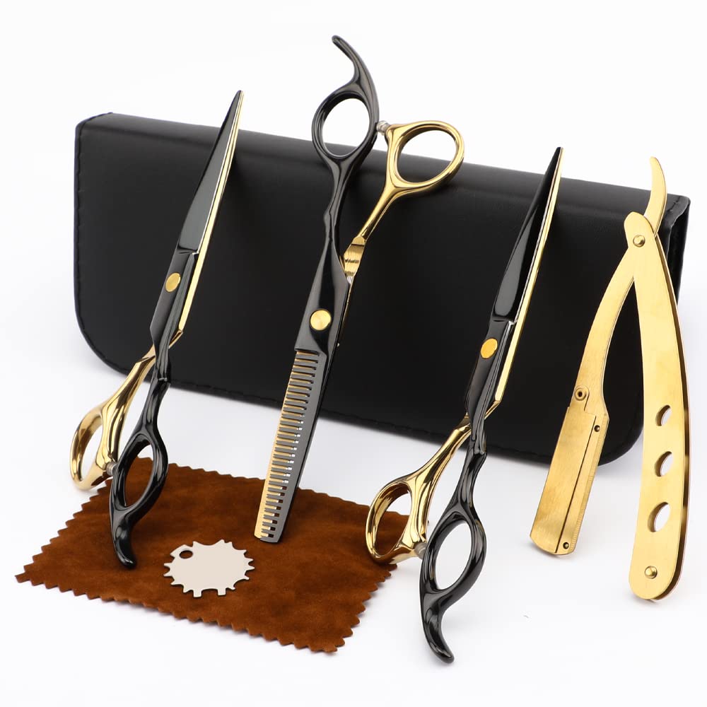 Dozmux black gold scissors set displayed for versatile salon use