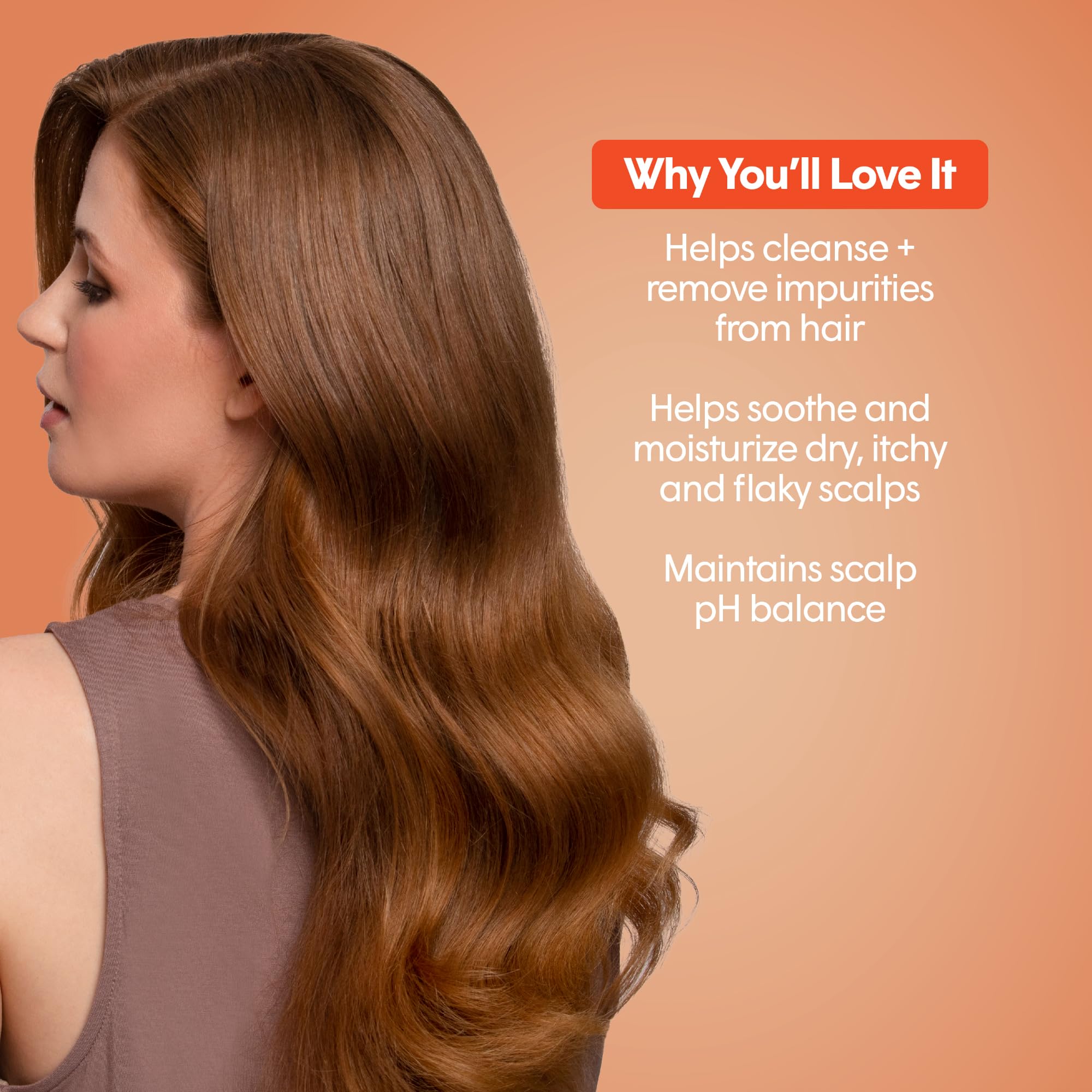 dpHUE ACV Soothing Shampoo ingredients label with apple cider vinegar for gentle cleansing.
