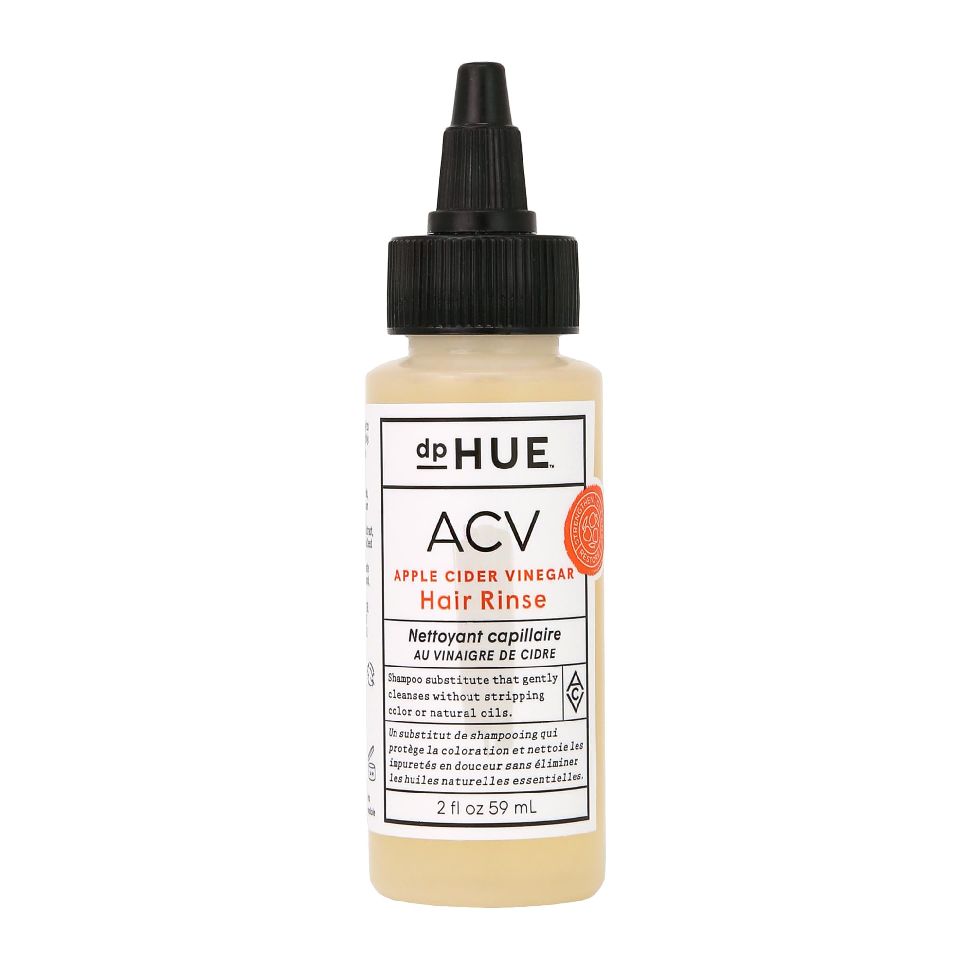 dpHUE Apple Cider Vinegar Hair Rinse bottle highlights color-safe cleansing for scalp and hair
