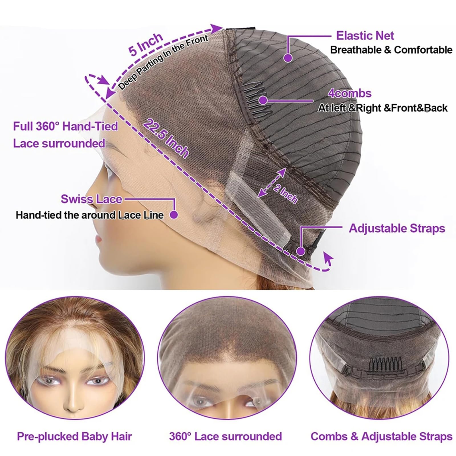 DPEFWYG Drawstring ombre lace front wig cap for quick installation