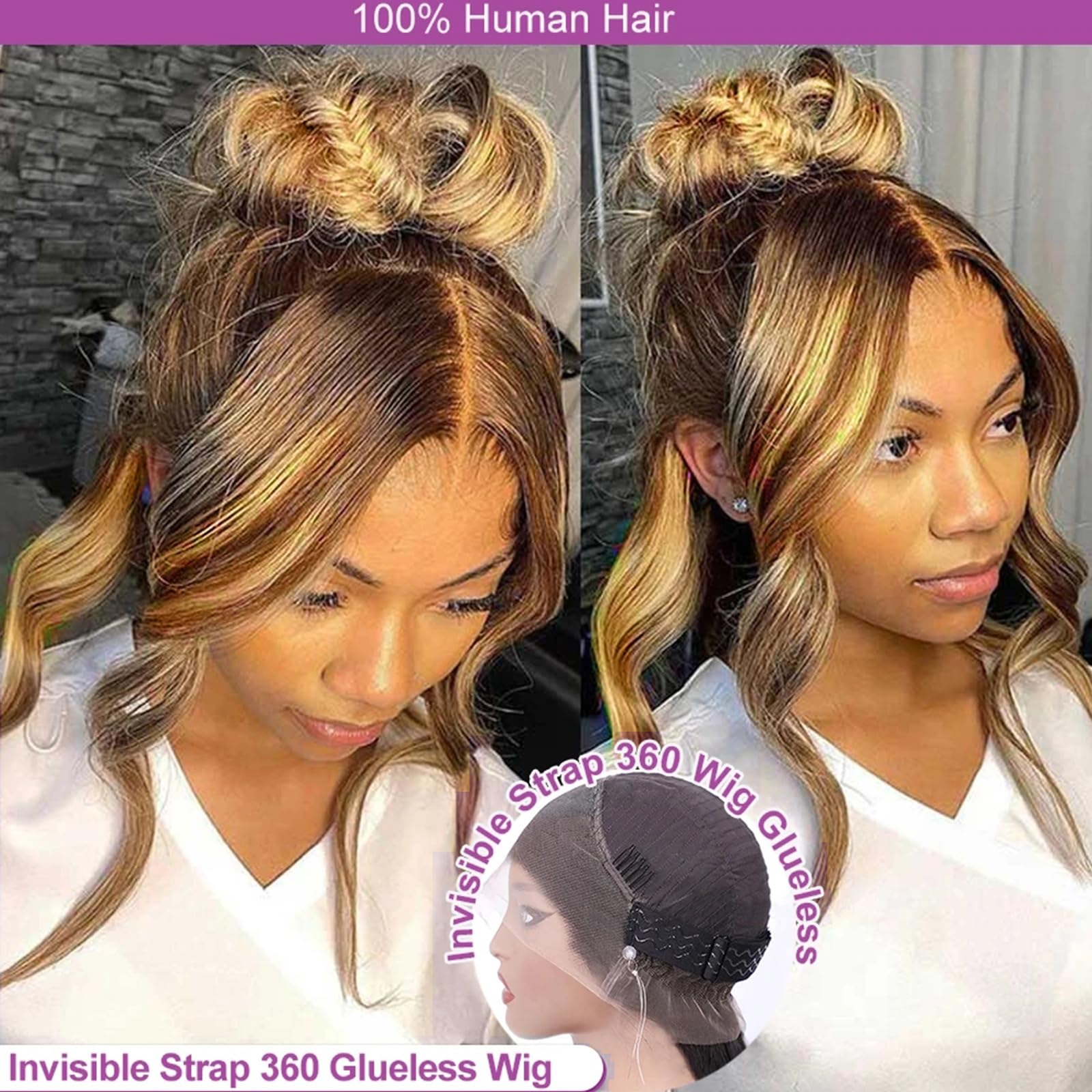 DPEFWYG Ombre Honey Blonde 360 Lace Front Wig density 180% for fuller waves