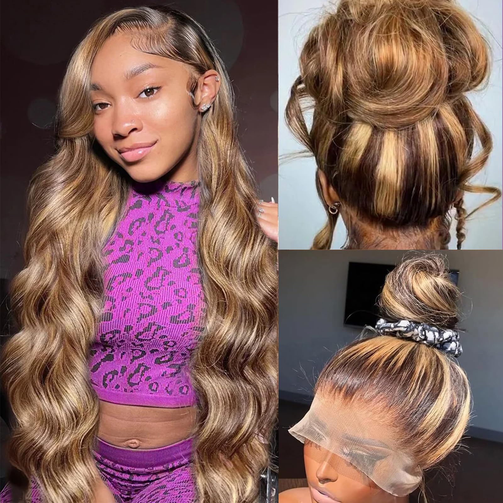 DPEFWYG Ombre Honey Blonde 360 Lace Front Wig front view for natural-looking hairline