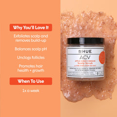 dpHUE Apple Cider Vinegar Scalp Scrub with aloe vera and avocado oil for hydration.