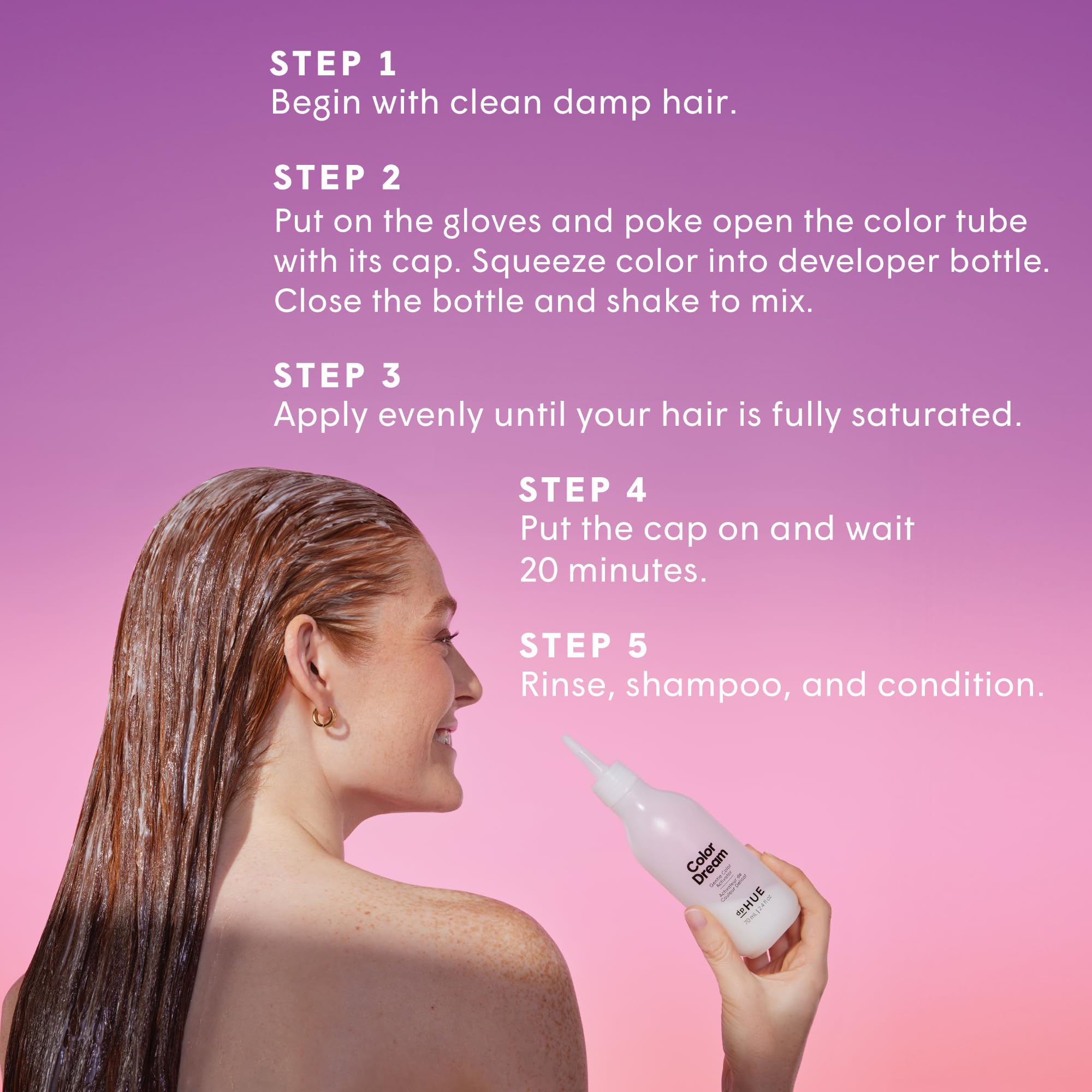 dpHUE Color Dream Medium Brown application-on-strands highlights convenient, precise application for even color.