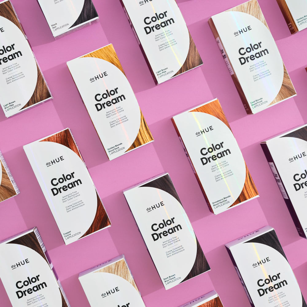 dpHUE Color Dream Medium Brown packaging-detailed-closeup suggests cruelty-free, easy-to-store home color kit.