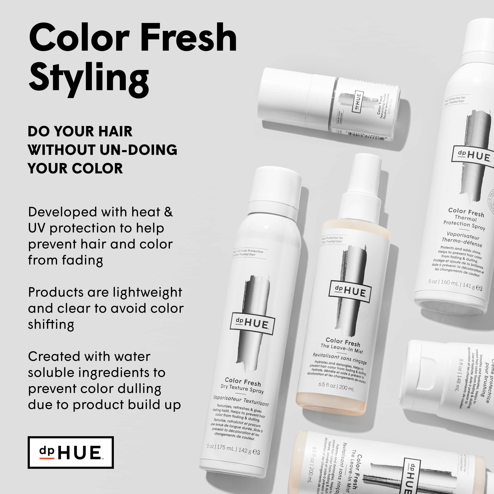 dpHUE Color Fresh Thermal Protection Spray color-safe formula highlights color longevity