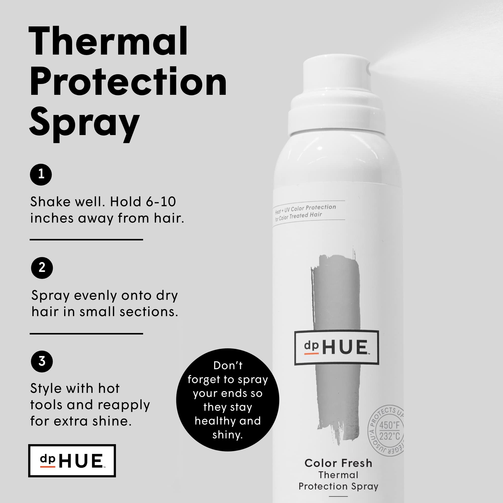 dpHUE Color Fresh Thermal Protection Spray dispersion captures even mist for frizz control and smooth results