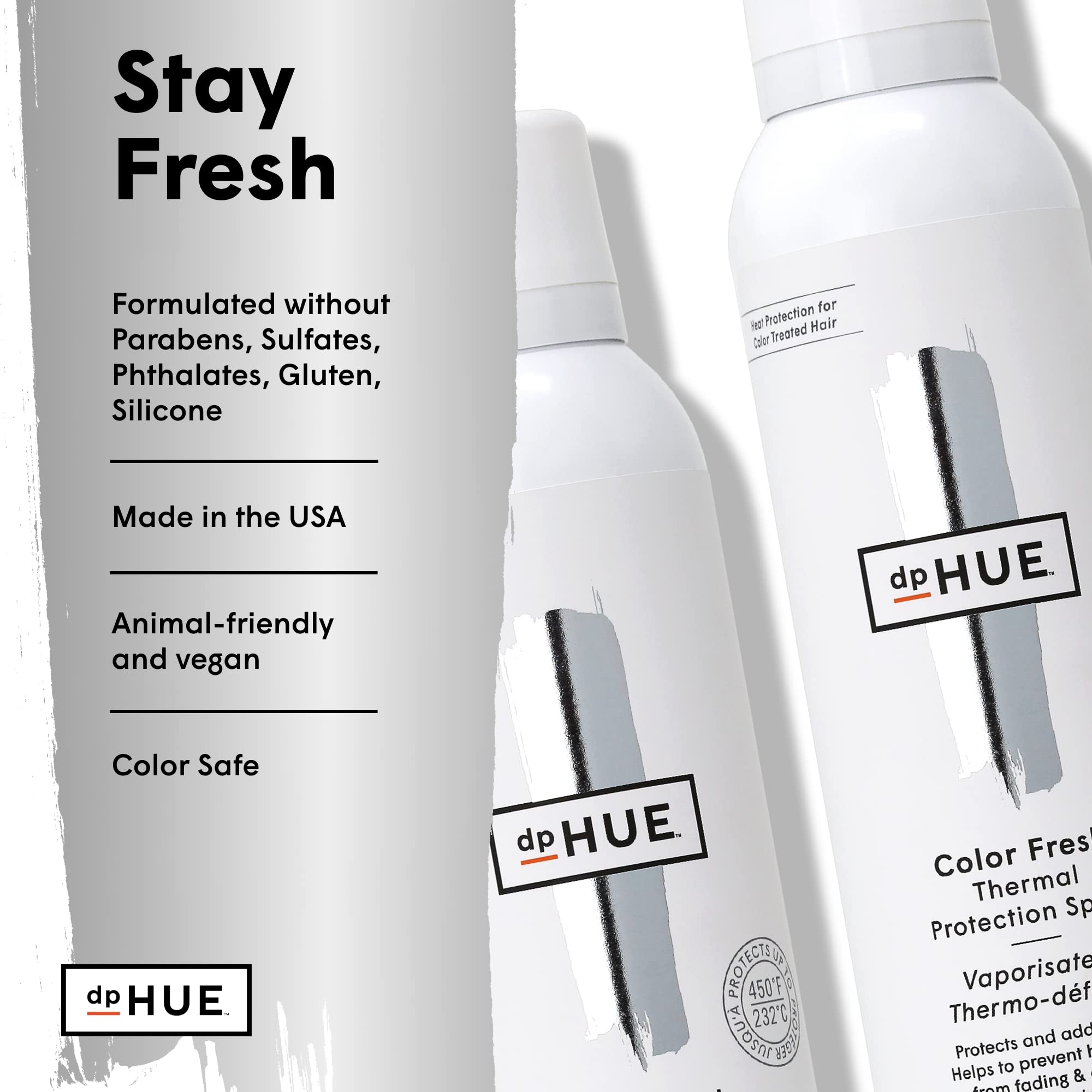 dpHUE Color Fresh Thermal Protection Spray used with hot tools demonstrates protection during styling