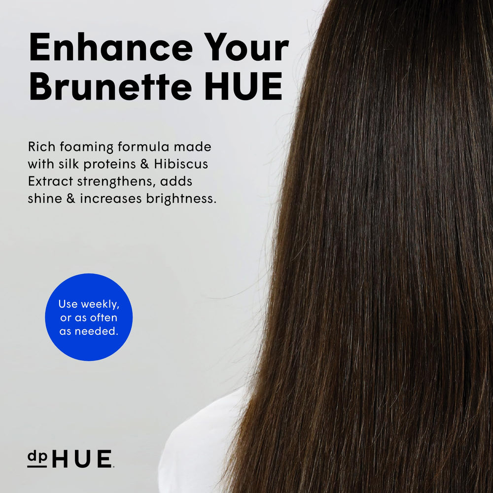 dpHUE Cool Brunette Shampoo on hair after rinse shows even brunette tone.