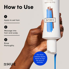 dpHUE Cool Brunette Shampoo in hand with lather showing gentle cleansing.