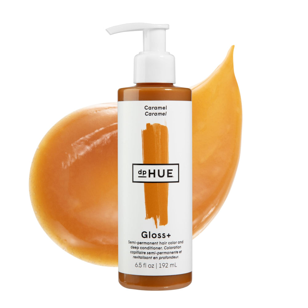 dpHUE Gloss+ Caramel bottle shown for at-home color boosting and conditioning.