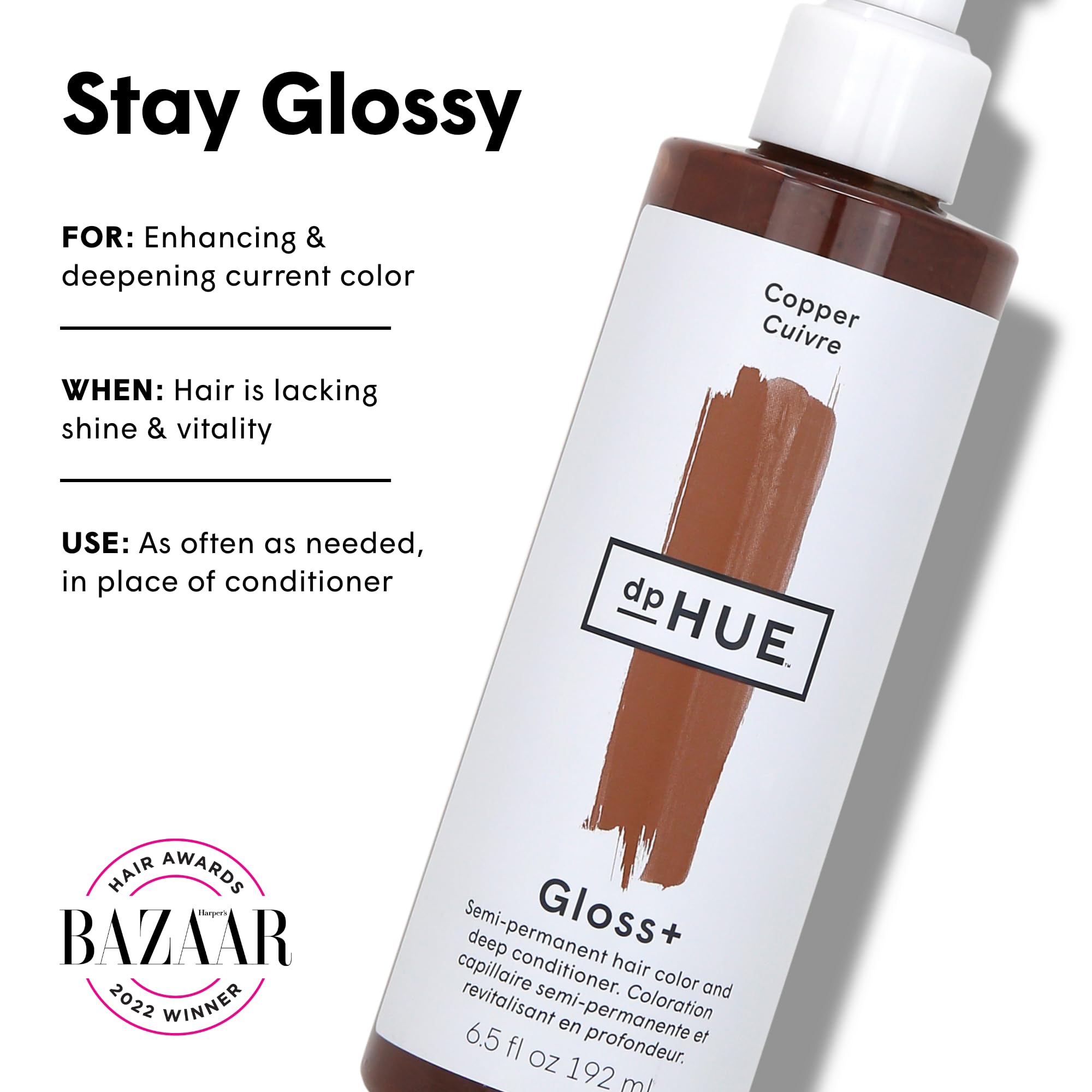 dpHUE Gloss+ Copper rich pigment close-up for silky shine.