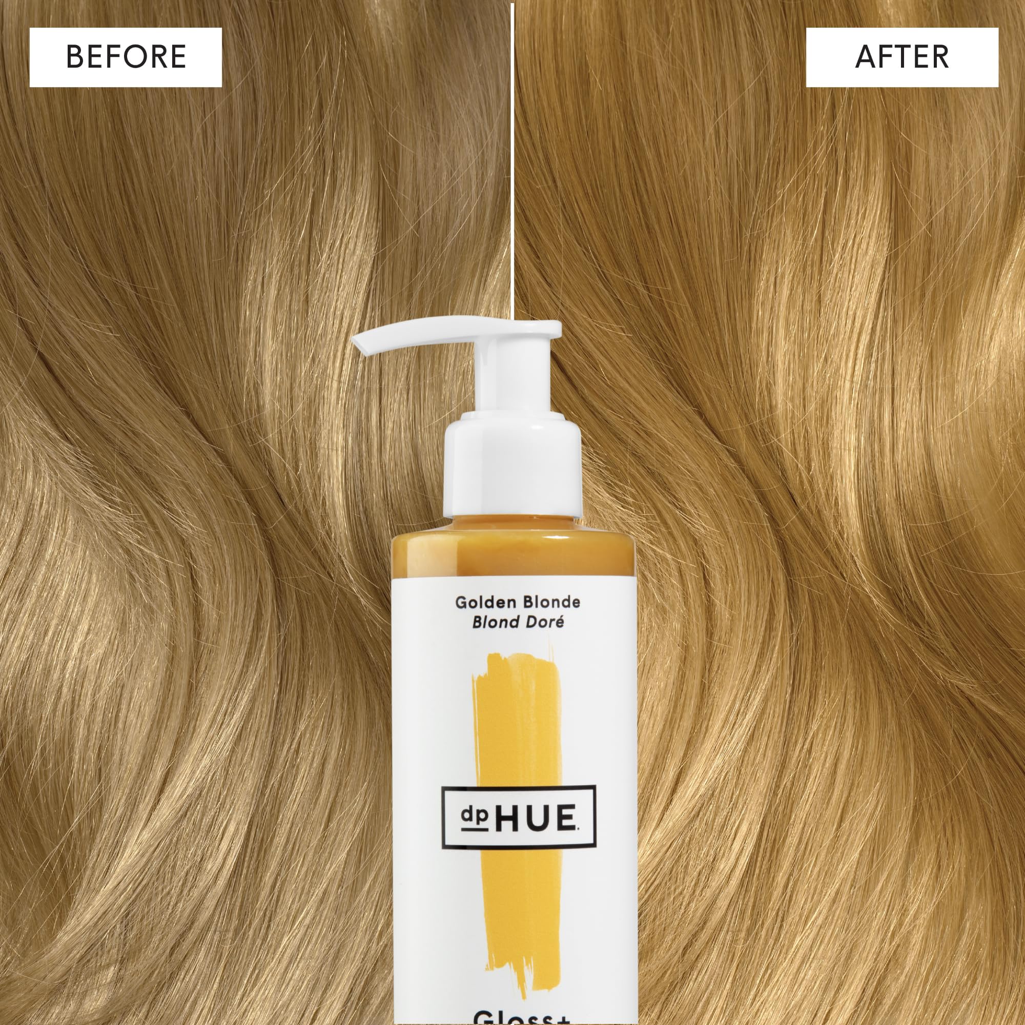 dpHUE Gloss+ Golden Blonde shine close-up emphasizing gloss and hydration.