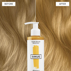 dpHUE Gloss+ Golden Blonde shine close-up emphasizing gloss and hydration.