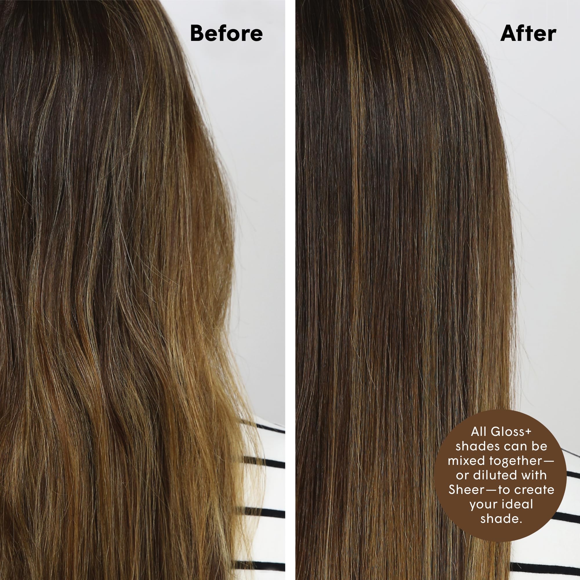 dpHUE Gloss+ Light Brown hair close-up showing silky shine and brunette radiance