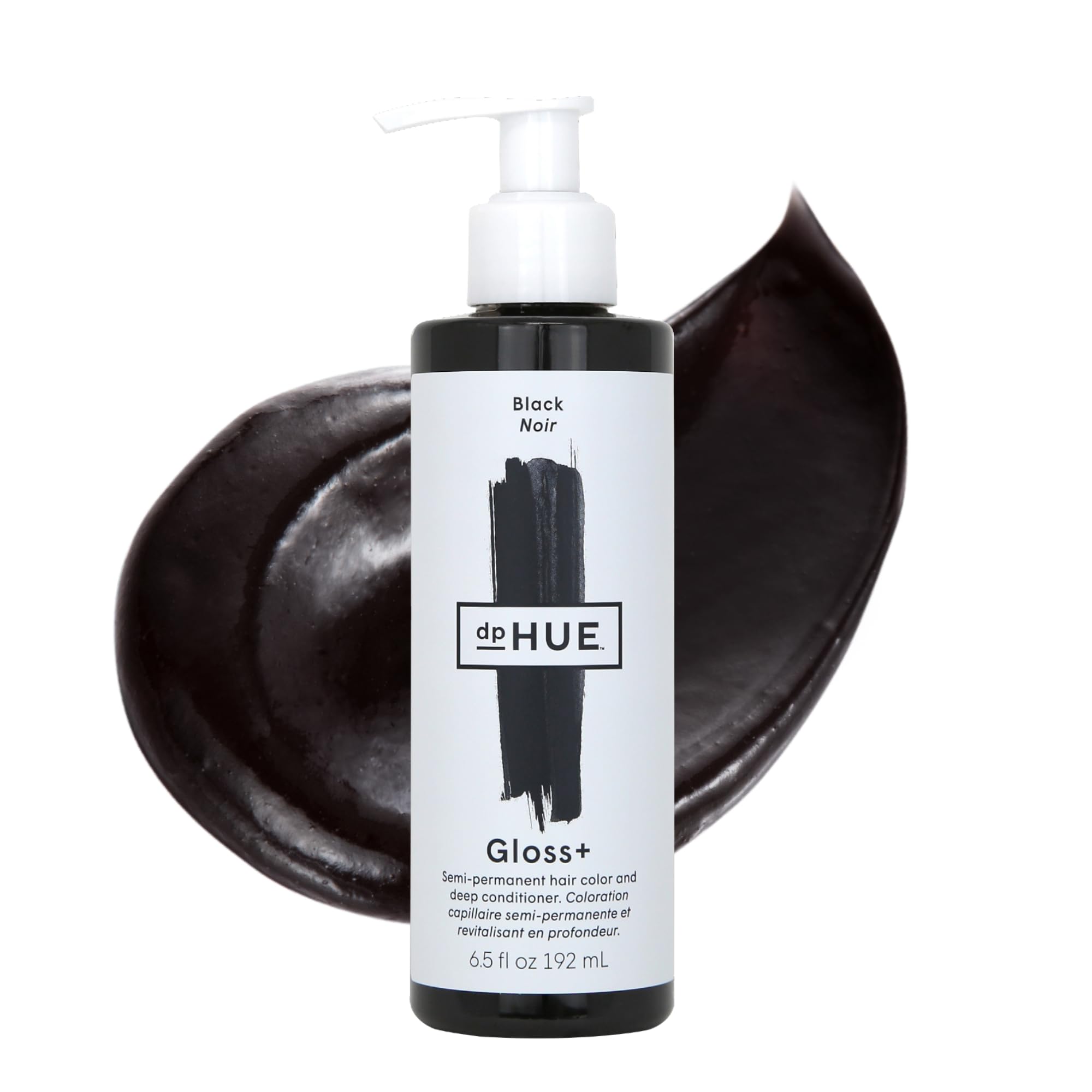 dpHUE Gloss+ Black bottle pour for rich color application.