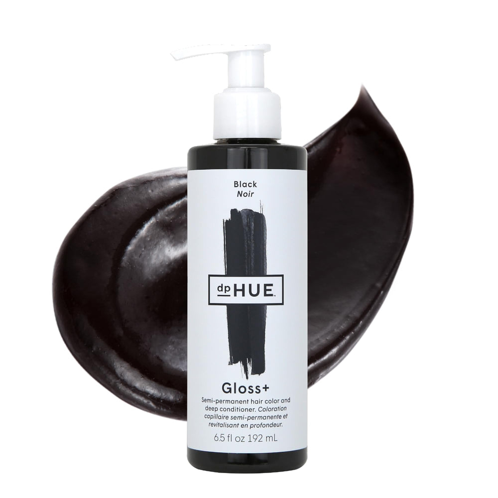 dpHUE Gloss+ Black bottle pour for rich color application.