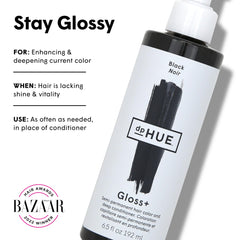 dpHUE Gloss+ Black finished hair with deep natural-black shine.