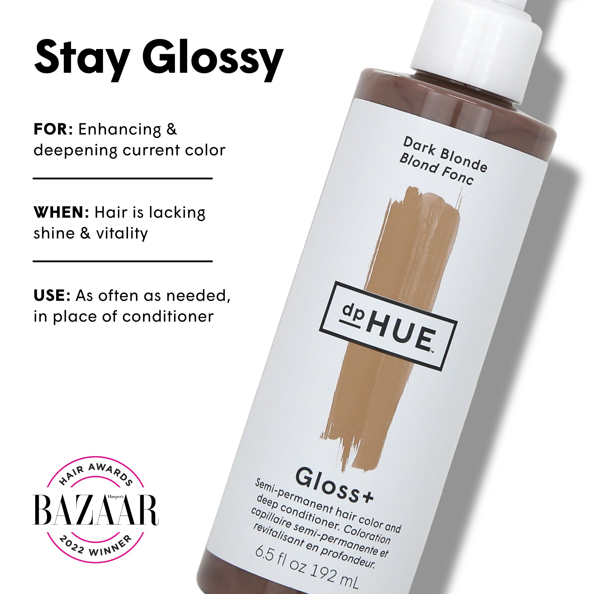 dpHUE Gloss+ Dark Blonde application on damp hair for even coverage
