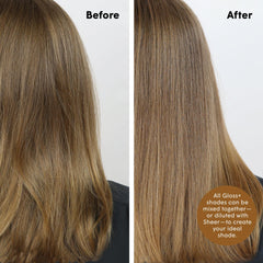 dpHUE Gloss+ Dark Blonde hair shines with healthy moisture