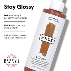 dpHUE Gloss+ Strawberry color swatch shows vibrant red-copper enhancement.