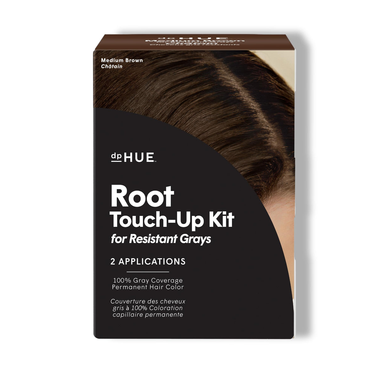 dpHUE Root Touch-Up Bottle for resistant grays delivers long-lasting color at the roots.