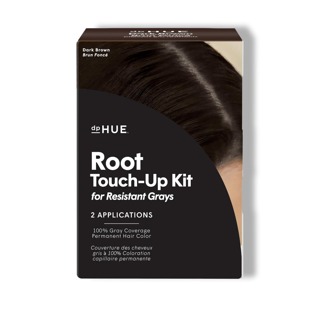 dpHUE Root Touch-Up Kit packaging closeup shows vegan formula for resistant grays.