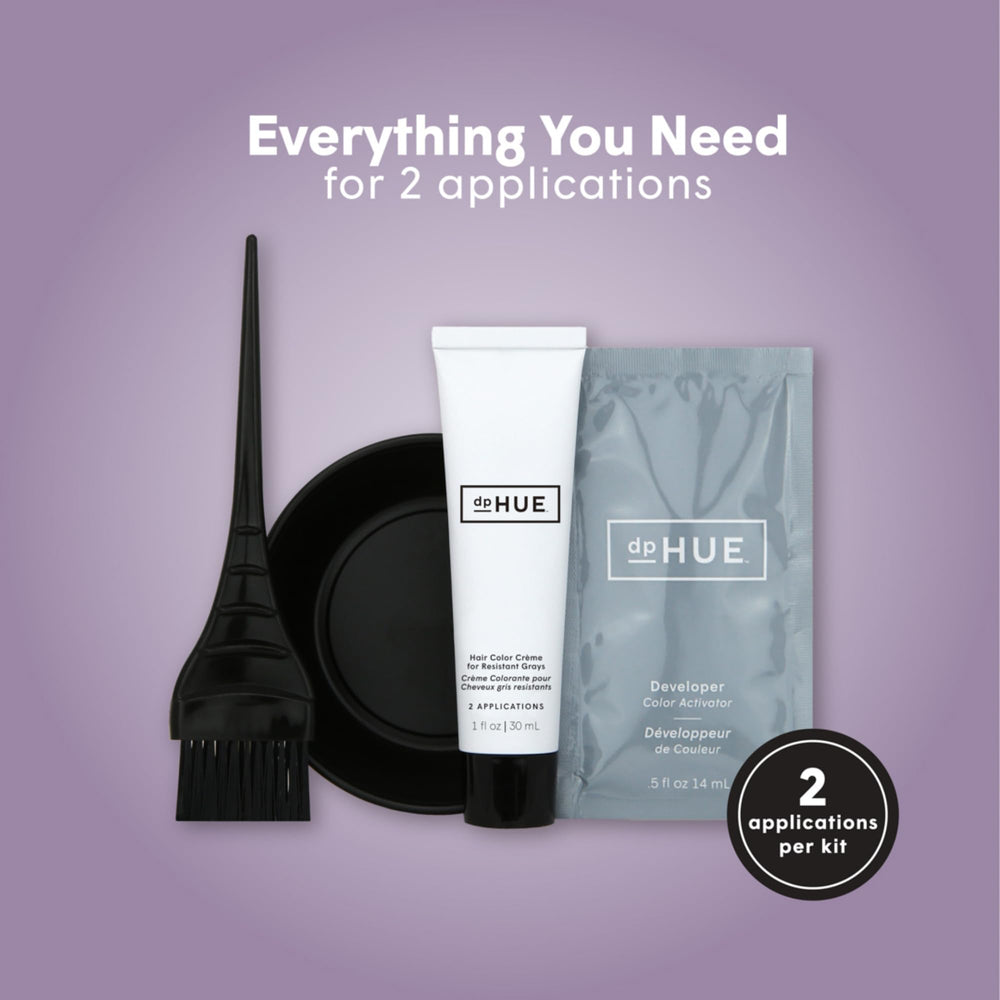 dpHUE permanent-coverage cream ensures durable color at the roots.